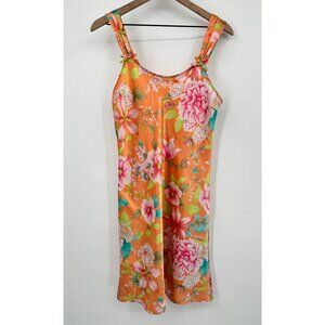 Pinkk Floral Slip Dress Women Small Orange Satin Hawaiian Coquette Colorful
